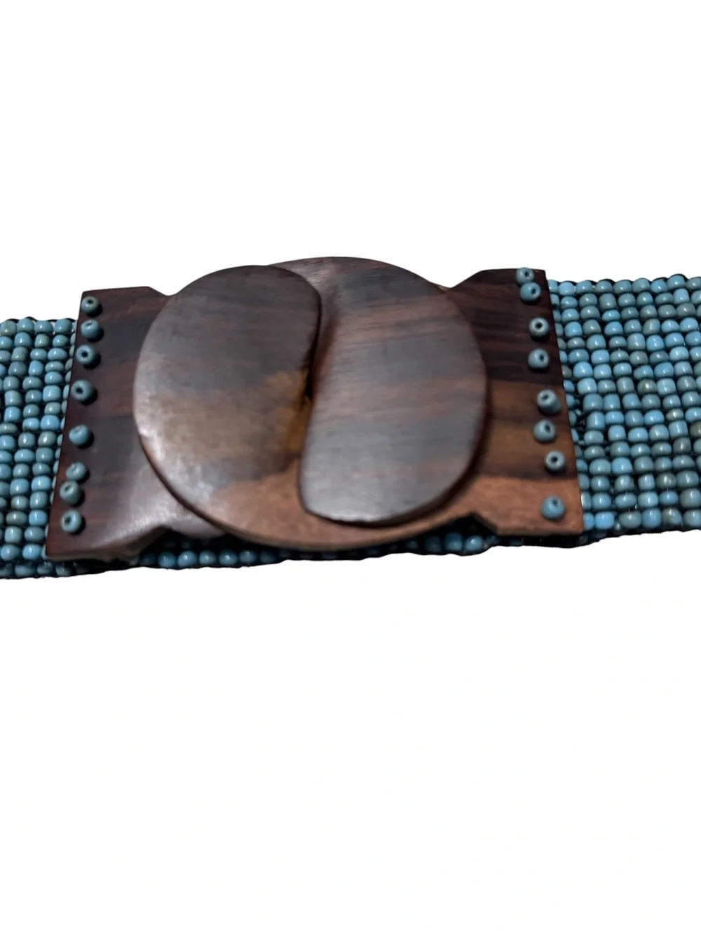 Southwest Turquoise BEADED Stretch BELT  Wooden Buckle Size Large